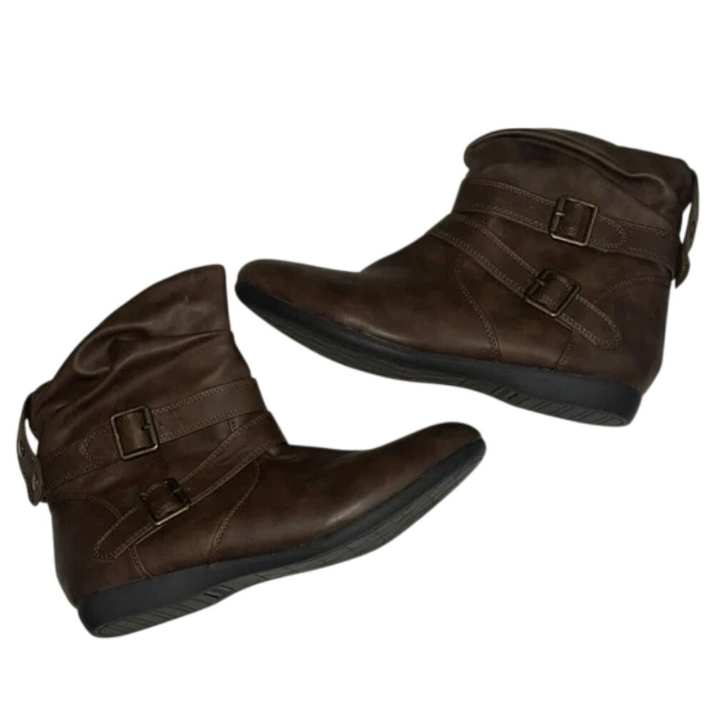 Joe Boxer Dark Brown Ankle Booties with Buckle Straps
